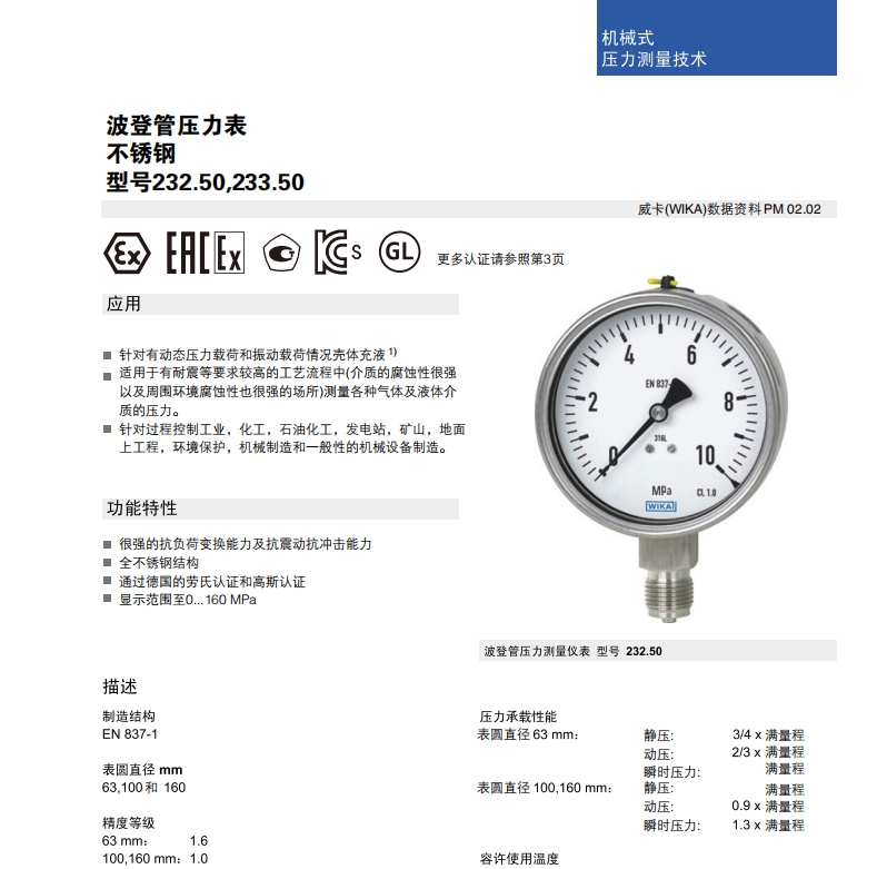 WIKA常用機(jī)械壓力表(圖1)